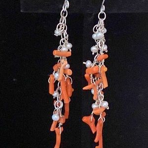 Sea Fairy Earrings: Sterling Silver, Seed Pearls and Vintage Mediterranean Coral